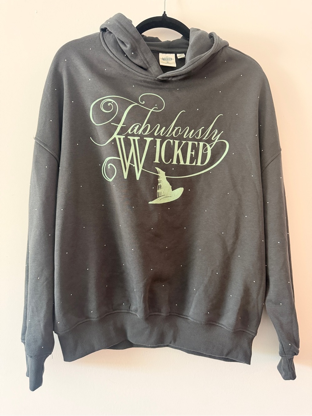 Women's rhinestones Gray Charcoal Graphic Hoodie‎ Green “Fabulously Wicked"  SM